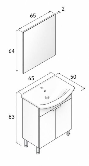 Orka Purus 65 cm ,Mat Antrasit, Banyo Dolabı Takımı (Ayaklı,Düz Ayna), 5008469 - 6