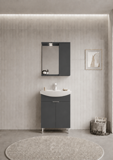 Orka Purus 65 cm ,Mat Antrasit, Banyo Dolabı Takımı (Ayaklı,Spotlu Ayna), 5008439 - 2