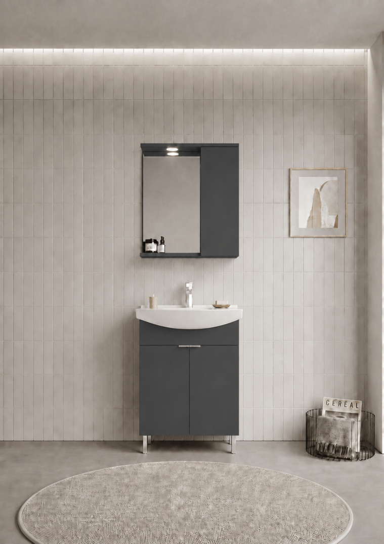 Orka Purus 65 cm ,Mat Antrasit, Banyo Dolabı Takımı (Ayaklı,Spotlu Ayna), 5008439 - 2