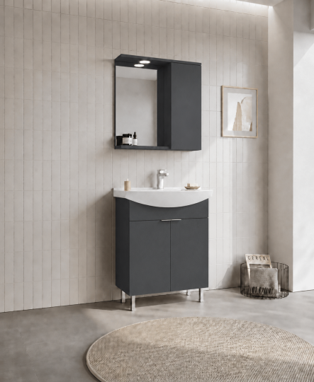 Orka Purus 65 cm ,Mat Antrasit, Banyo Dolabı Takımı (Ayaklı,Spotlu Ayna), 5008439 - 3