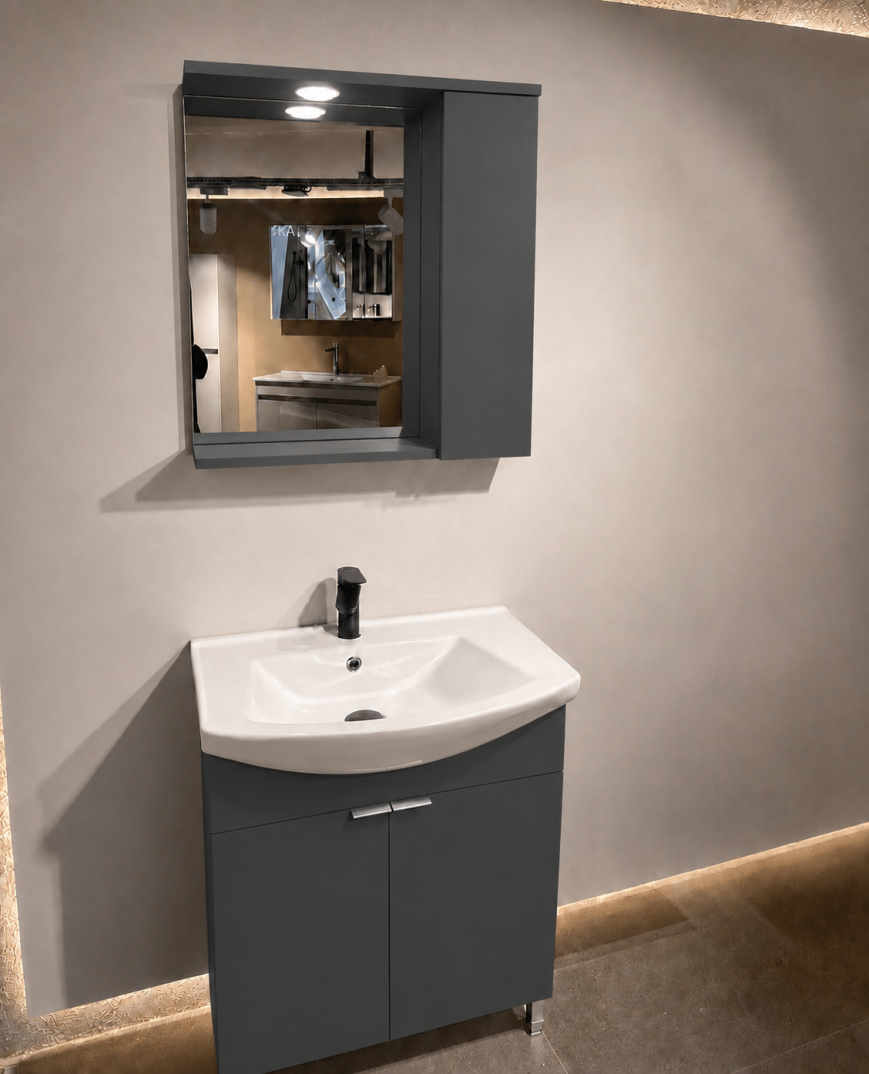 Orka Purus 65 cm ,Mat Antrasit, Banyo Dolabı Takımı (Ayaklı,Spotlu Ayna), 5008439 - 4