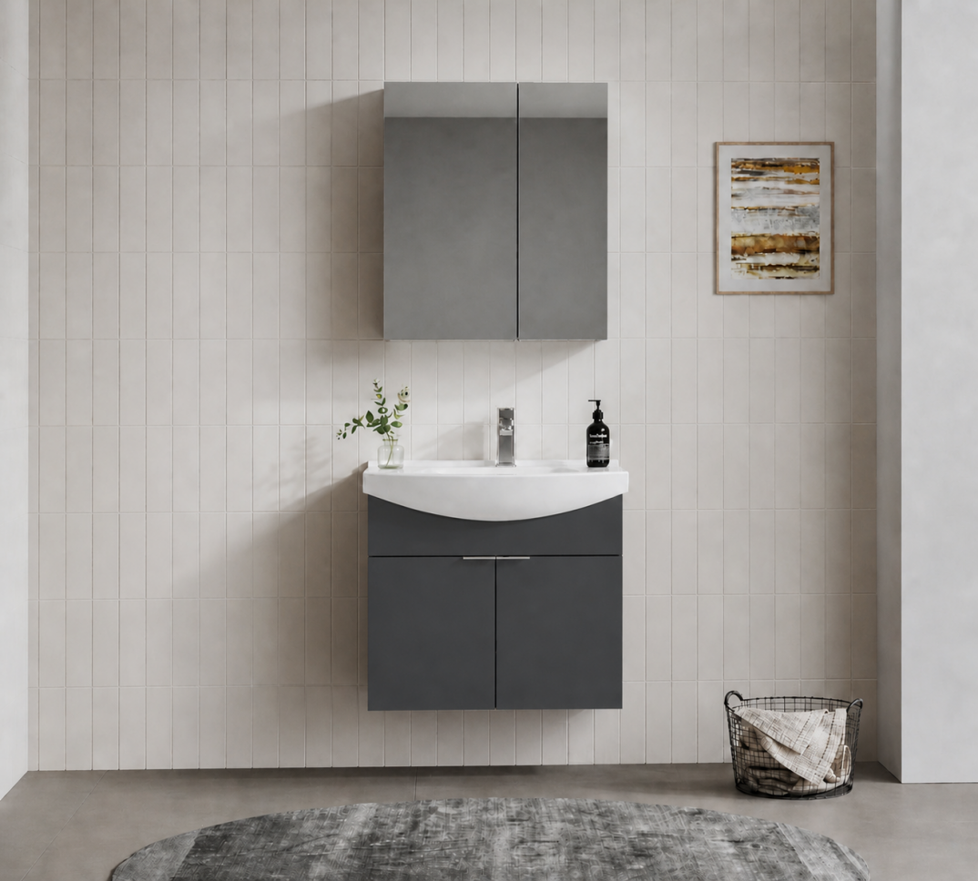 Orka Purus 65 cm ,Mat Antrasit, Banyo Dolabı Takımı (Dolaplı Ayna), 5008338 - 2