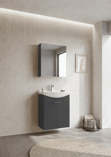 Orka Purus 65 cm ,Mat Antrasit, Banyo Dolabı Takımı (Dolaplı Ayna), 5008338 - 3