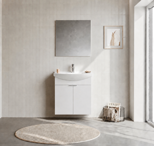 Orka Purus 65 cm ,Parlak Beyaz, Banyo Dolabı Takımı (Asma,Düz Ayna), 5008322