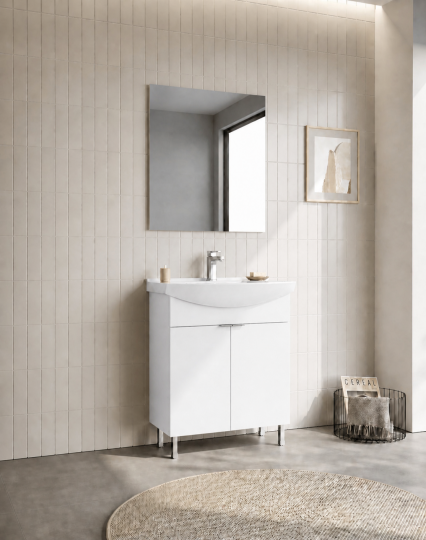 Orka Purus 65 cm ,Parlak Beyaz, Banyo Dolabı Takımı (Ayaklı,Düz Ayna), 5008470 - 3