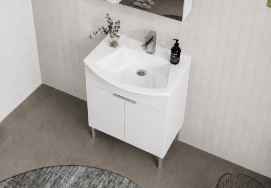 Orka Purus 65 cm ,Parlak Beyaz, Banyo Dolabı Takımı (Ayaklı,Düz Ayna), 5008470 - 4