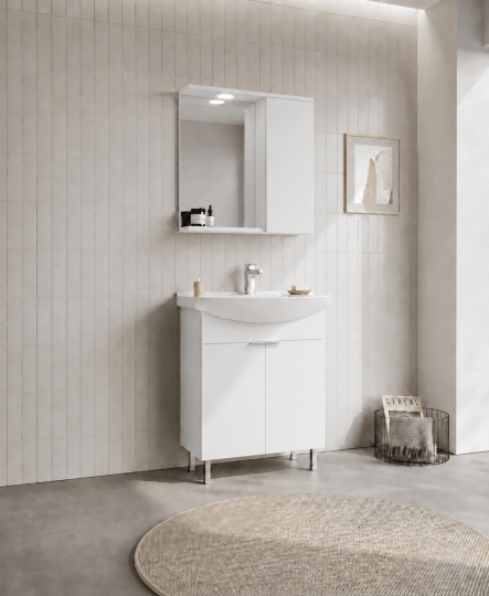 Orka Purus 65 cm ,Parlak Beyaz, Banyo Dolabı Takımı (Ayaklı,Spotlu Ayna), 5007963 - 3