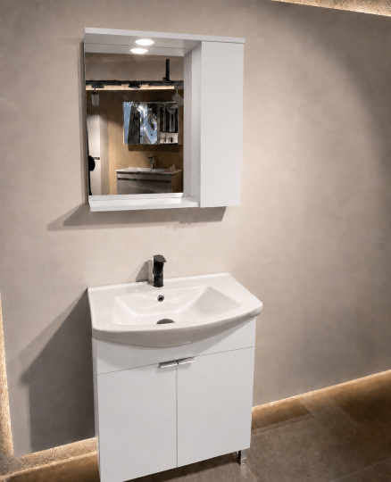 Orka Purus 65 cm ,Parlak Beyaz, Banyo Dolabı Takımı (Ayaklı,Spotlu Ayna), 5007963 - 4