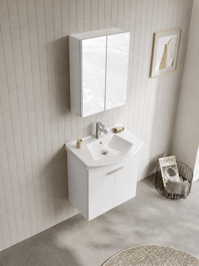Orka Purus 65 cm ,Parlak Beyaz, Banyo Dolabı Takımı (Dolaplı Ayna), 5008340 - 4
