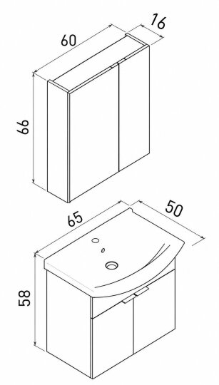 Orka Purus 65 cm ,Parlak Beyaz, Banyo Dolabı Takımı (Dolaplı Ayna), 5008340 - 7