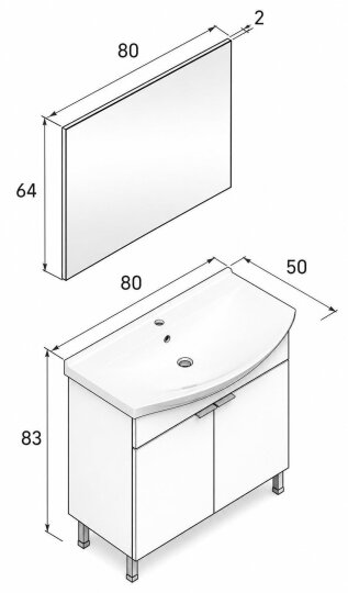 Orka Purus 80 cm ,Budva, Banyo Dolabı Takımı (Asma,Düz Ayna), 5008324 - 6