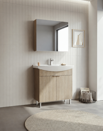 Orka Purus 80 cm ,Budva, Banyo Dolabı Takımı (Ayaklı,Dolaplı Ayna), 5008483 - 3
