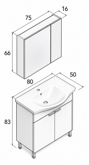 Orka Purus 80 cm ,Budva, Banyo Dolabı Takımı (Ayaklı,Dolaplı Ayna), 5008483 - 7