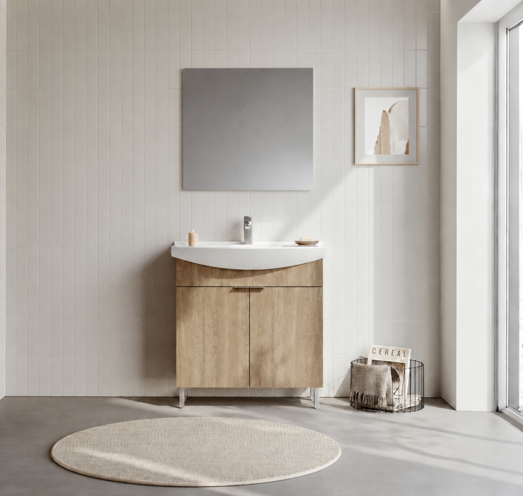 Orka Purus 80 cm ,Budva, Banyo Dolabı Takımı (Ayaklı,Düz Ayna), 5008471 - 1