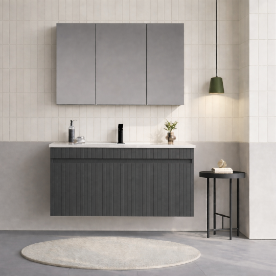 Orka Tivoli 100 cm Mat Antrasit Banyo Dolabı Takımı (Dolaplı Ayna), 5008696 