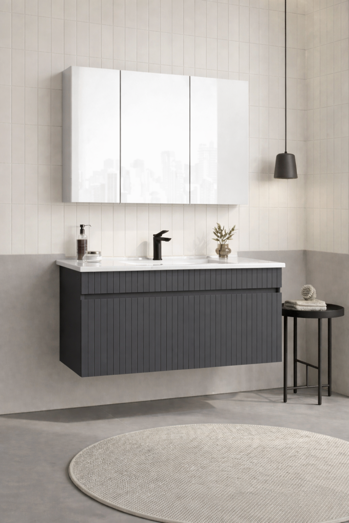 Orka Tivoli 100 cm Mat Antrasit Banyo Dolabı Takımı (Dolaplı Ayna), 5008696 - 3