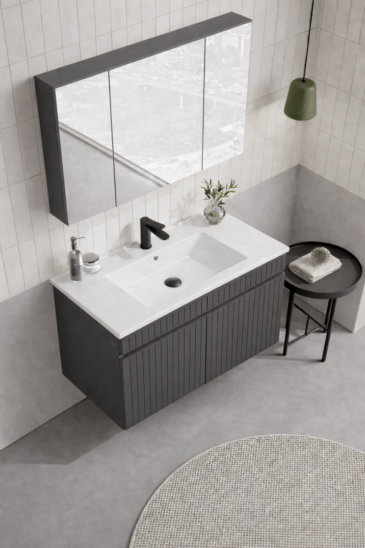 Orka Tivoli 100 cm Mat Antrasit Banyo Dolabı Takımı (Dolaplı Ayna), 5008696 - 6