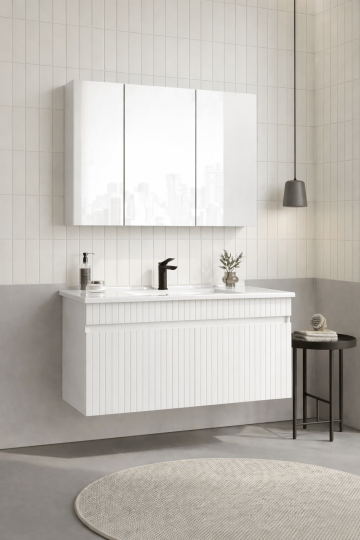 Orka Tivoli 100 cm Mat Beyaz Banyo Dolabı Takımı (Dolaplı Ayna), 5008697 - 3
