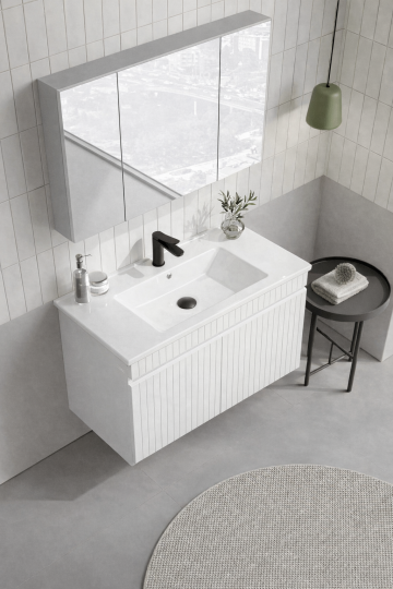 Orka Tivoli 100 cm Mat Beyaz Banyo Dolabı Takımı (Dolaplı Ayna), 5008697 - 4