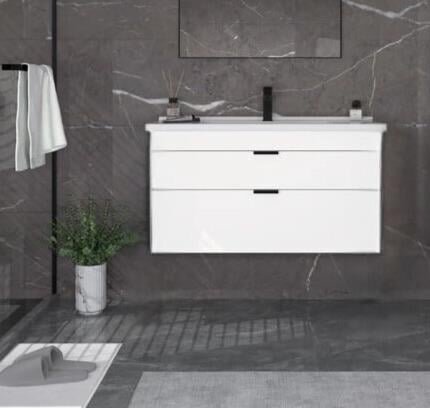 Orka Trio 100 cm Beyaz Çekmeceli Banyo Dolabı Alt Modül ve Lavabo - 2