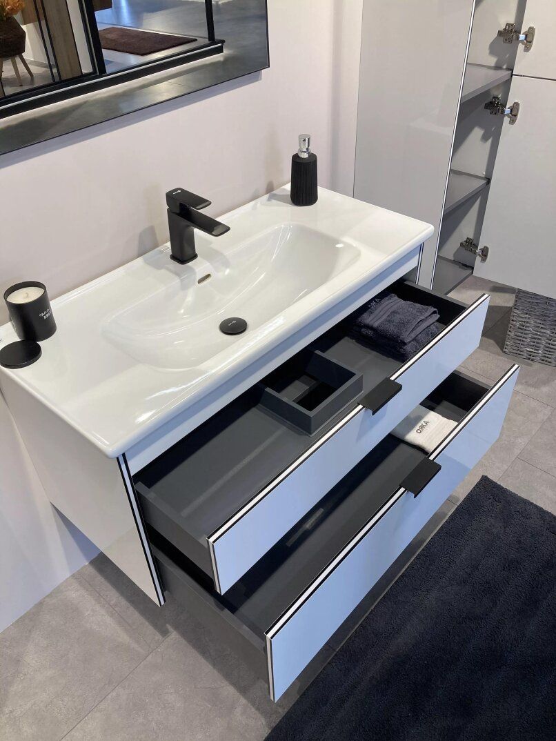 Orka Trio 100 cm Beyaz Çekmeceli Banyo Dolabı Alt Modül ve Lavabo - 6
