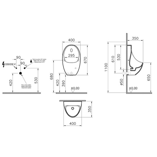 VitrA Arkitekt Ankastre Fotoselli Pisuvar (Elektrikli), 5999B003-5556 - 2