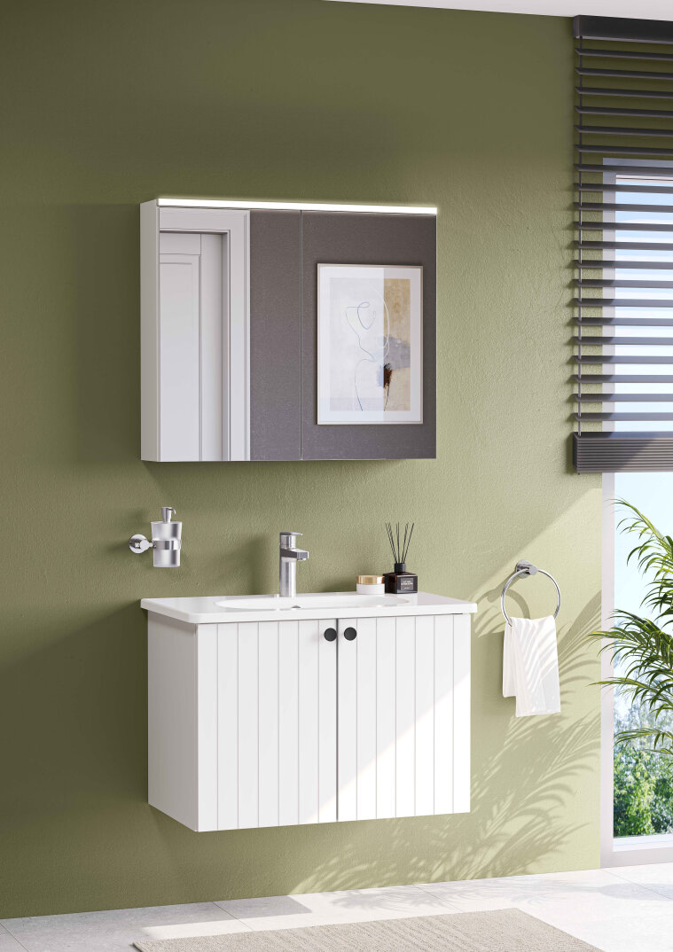 VitrA Core Dolaplı Üstten Aydınlatmalı Ayna, 80 cm, Mat Beyaz,67610 - 2