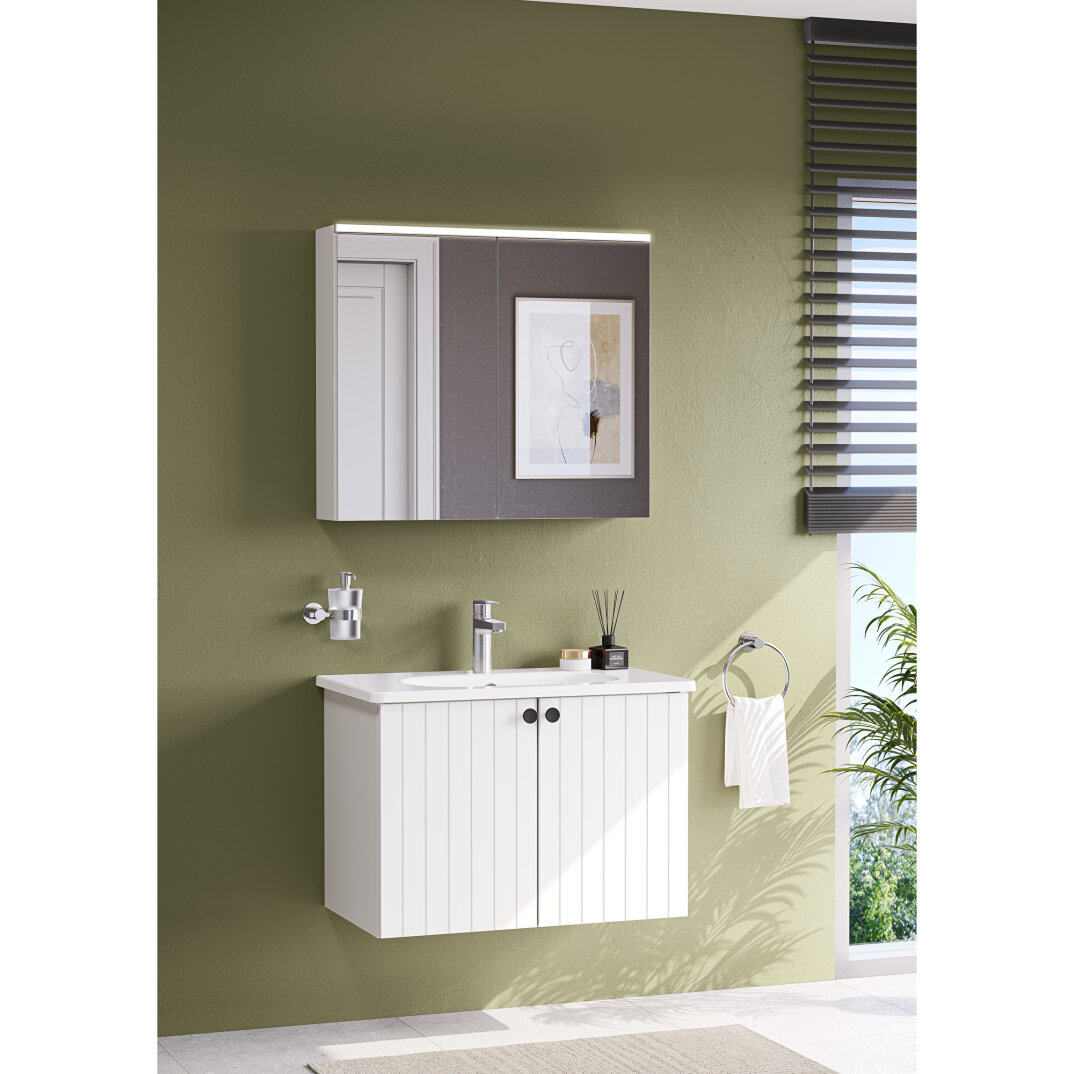 VitrA Core Dolaplı Üstten Aydınlatmalı Ayna, 80 cm, Mat Beyaz,67610 - 5