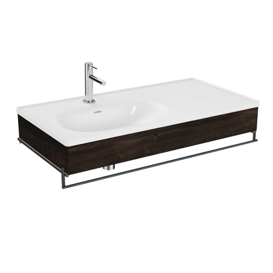 VitrA Equal Lavabo Ünitesi Asimetrik Lavabolu, Havluluklu, 100 cm, Karaağaç - 81085,81085