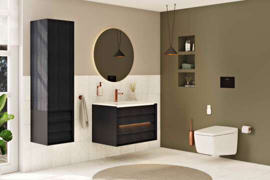 VitrA Frame Çekmeceli Boy Dolabı, Hareli Siyah Meşe-Mat Siyah, Sol,61258 - 5