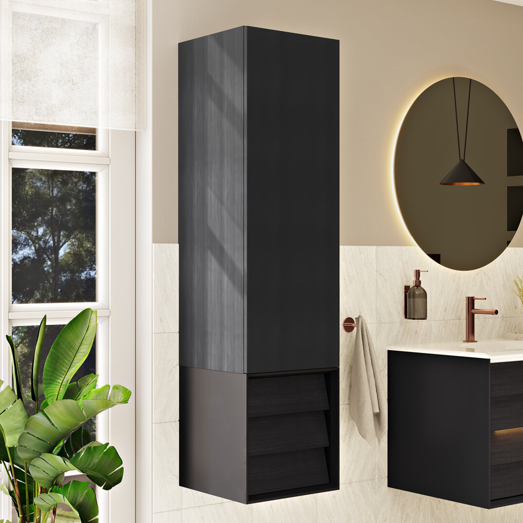 VitrA Frame Çekmeceli Boy Dolabı, Hareli Siyah Meşe-Mat Siyah, Sol,61258 - 9