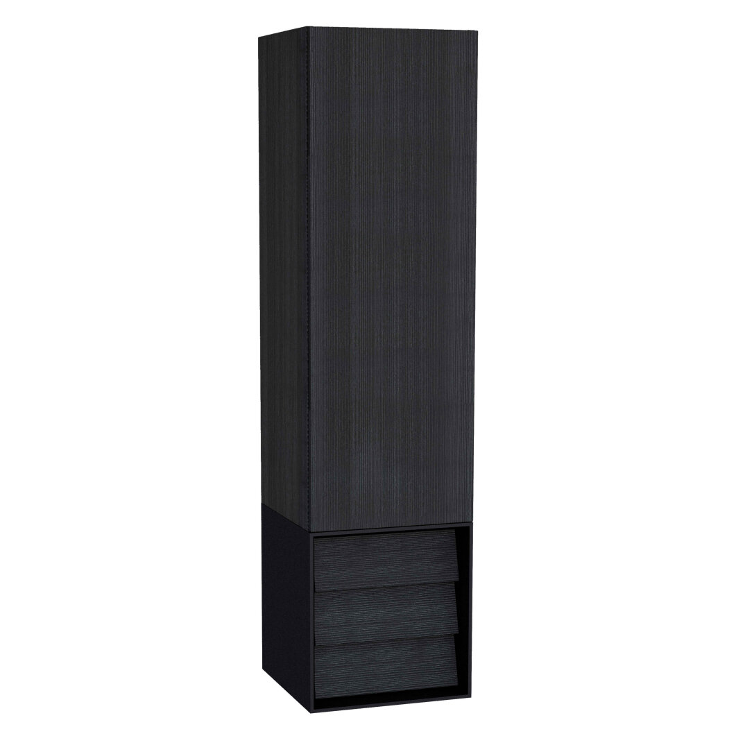 VitrA Frame Çekmeceli Boy Dolabı, Hareli Siyah Meşe-Mat Siyah, Sol,61258 - 1