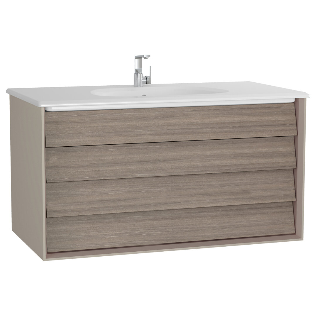 VitrA Frame Çift Çekmeceli Lavabo Dolabı, 100 cm, Mat Bej-Moka Meşe (5708 Beyaz Lavabo Dahil),61234 - 2