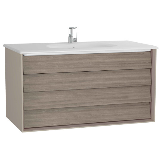 VitrA Frame Çift Çekmeceli Lavabo Dolabı, 100 cm, Mat Bej-Moka Meşe (5708 Beyaz Lavabo Dahil),61234