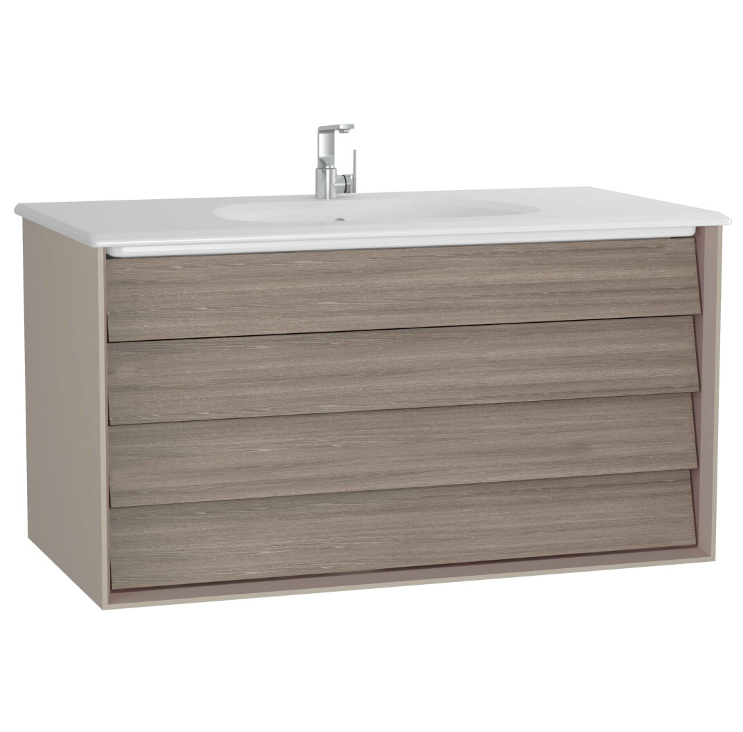 VitrA Frame Çift Çekmeceli Lavabo Dolabı, 100 cm, Mat Bej-Moka Meşe (5708 Beyaz Lavabo Dahil),61234 - 1