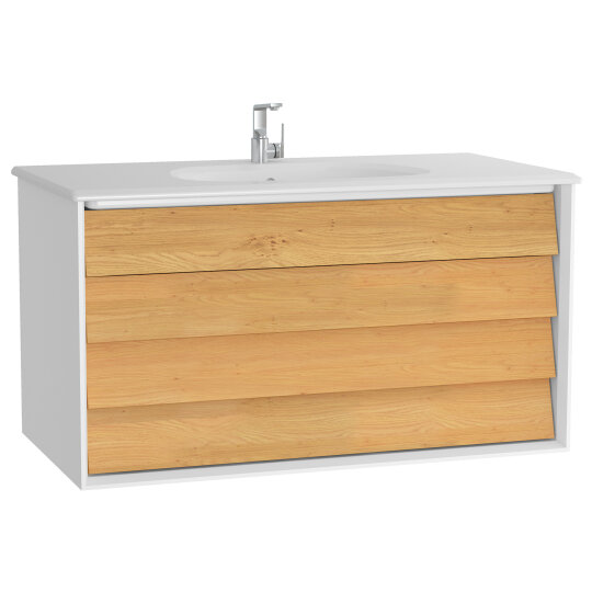 VitrA Frame Çift Çekmeceli Lavabo Dolabı, 100 cm, Mat Beyaz-Dore Meşe (5708 Beyaz Lavabo Dahil),61232 - 2