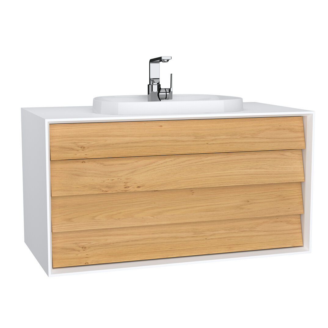 VitrA Frame Lavabo Dolabı, 100 cm, Çift Çekmeceli, Tezgahüstü Tv-Shape Lavabolu, Armatür Delikli, Mat Beyaz,62298 - 2