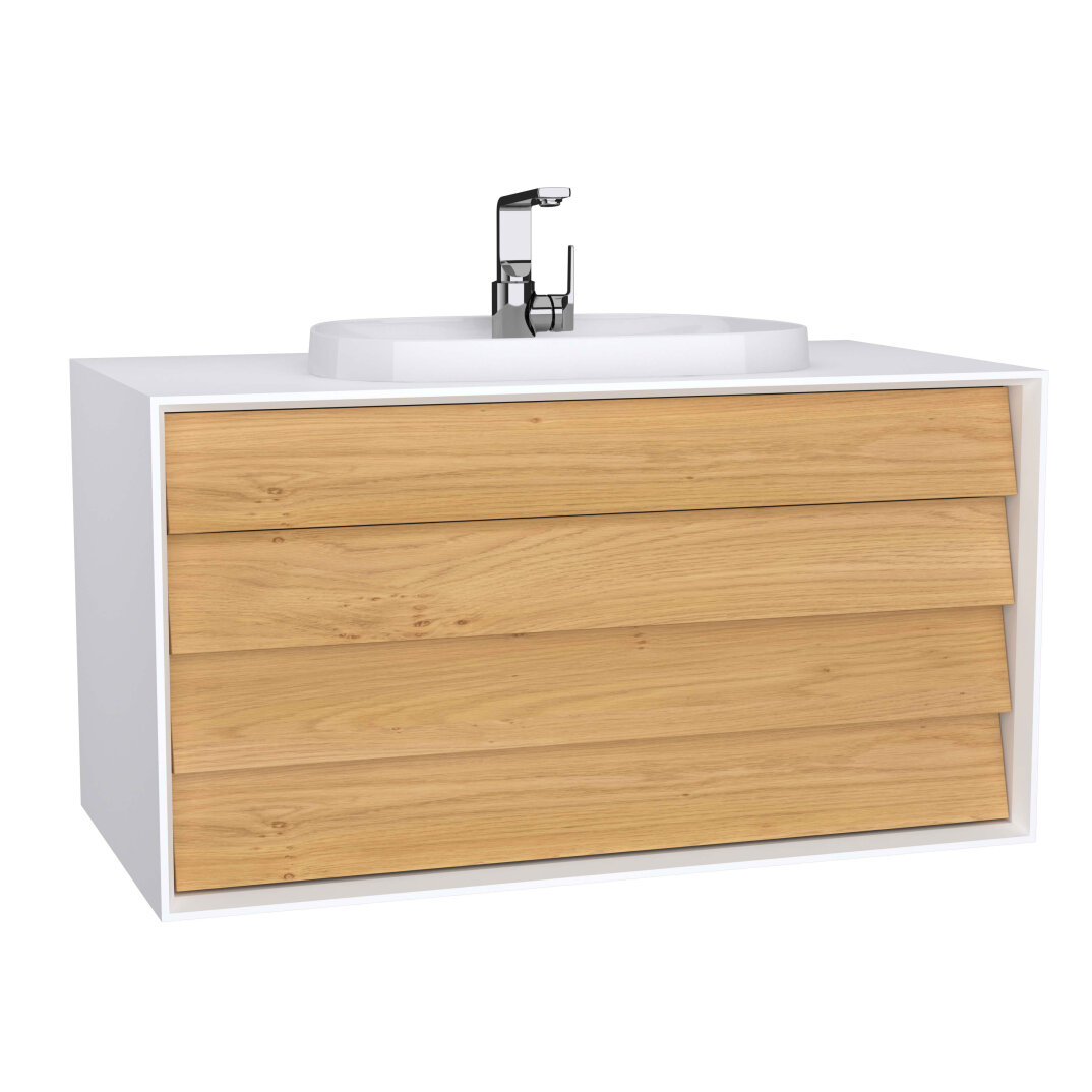 VitrA Frame Lavabo Dolabı, 100 cm, Çift Çekmeceli, Tezgahüstü Tv-Shape Lavabolu, Armatür Delikli, Mat Beyaz,62298 - 1