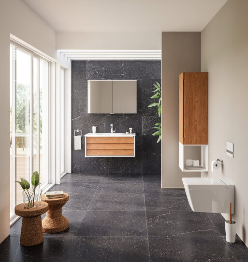 VitrA Frame Lavabo Dolabı, 100 cm, Lavabolu, Mat Beyaz-Dore Meşe (5709 Beyaz Lavabo Dahil),61224 - 2
