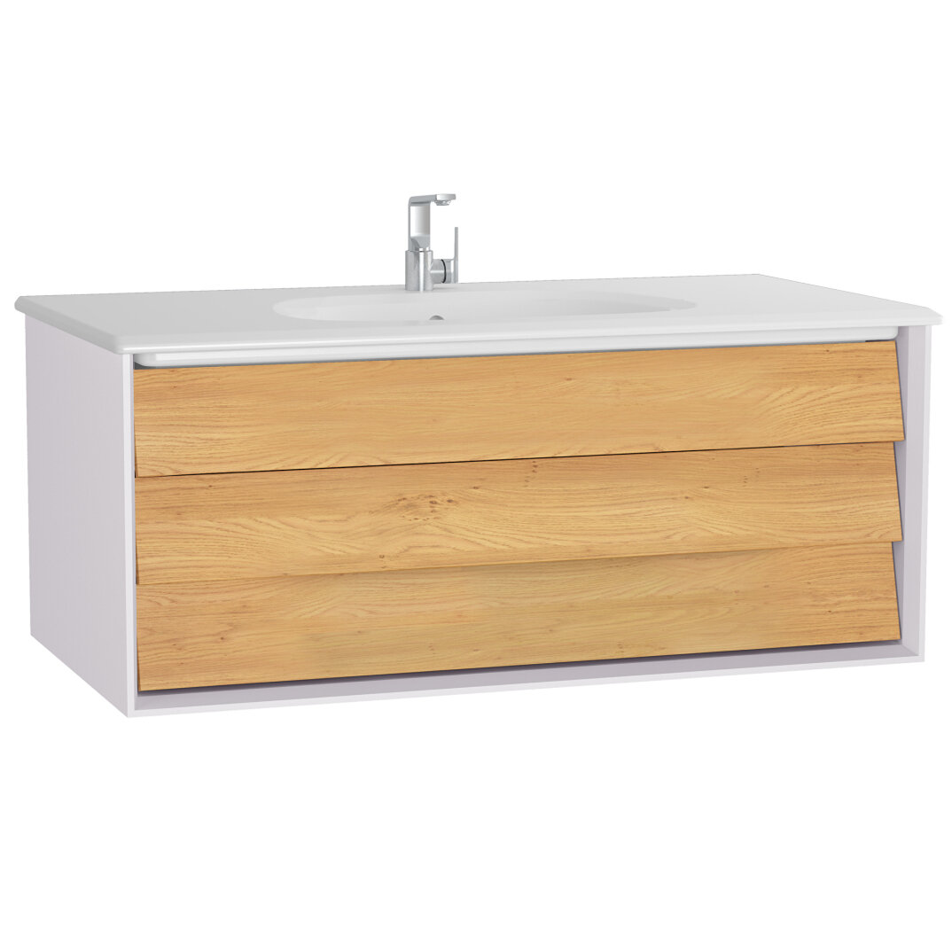 VitrA Frame Lavabo Dolabı, 100 cm, Lavabolu, Mat Beyaz-Dore Meşe (5709 Beyaz Lavabo Dahil),61224 - 4