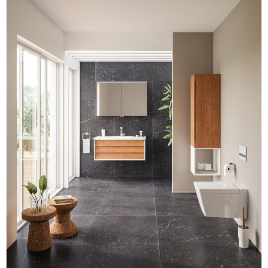 VitrA Frame Lavabo Dolabı, 100 cm, Lavabolu, Mat Beyaz-Dore Meşe (5709 Beyaz Lavabo Dahil),61224 - 5