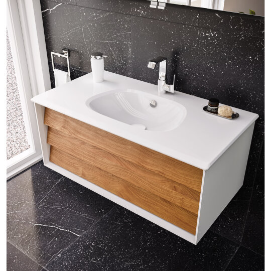 VitrA Frame Lavabo Dolabı, 100 cm, Lavabolu, Mat Beyaz-Dore Meşe (5709 Beyaz Lavabo Dahil),61224 - 6