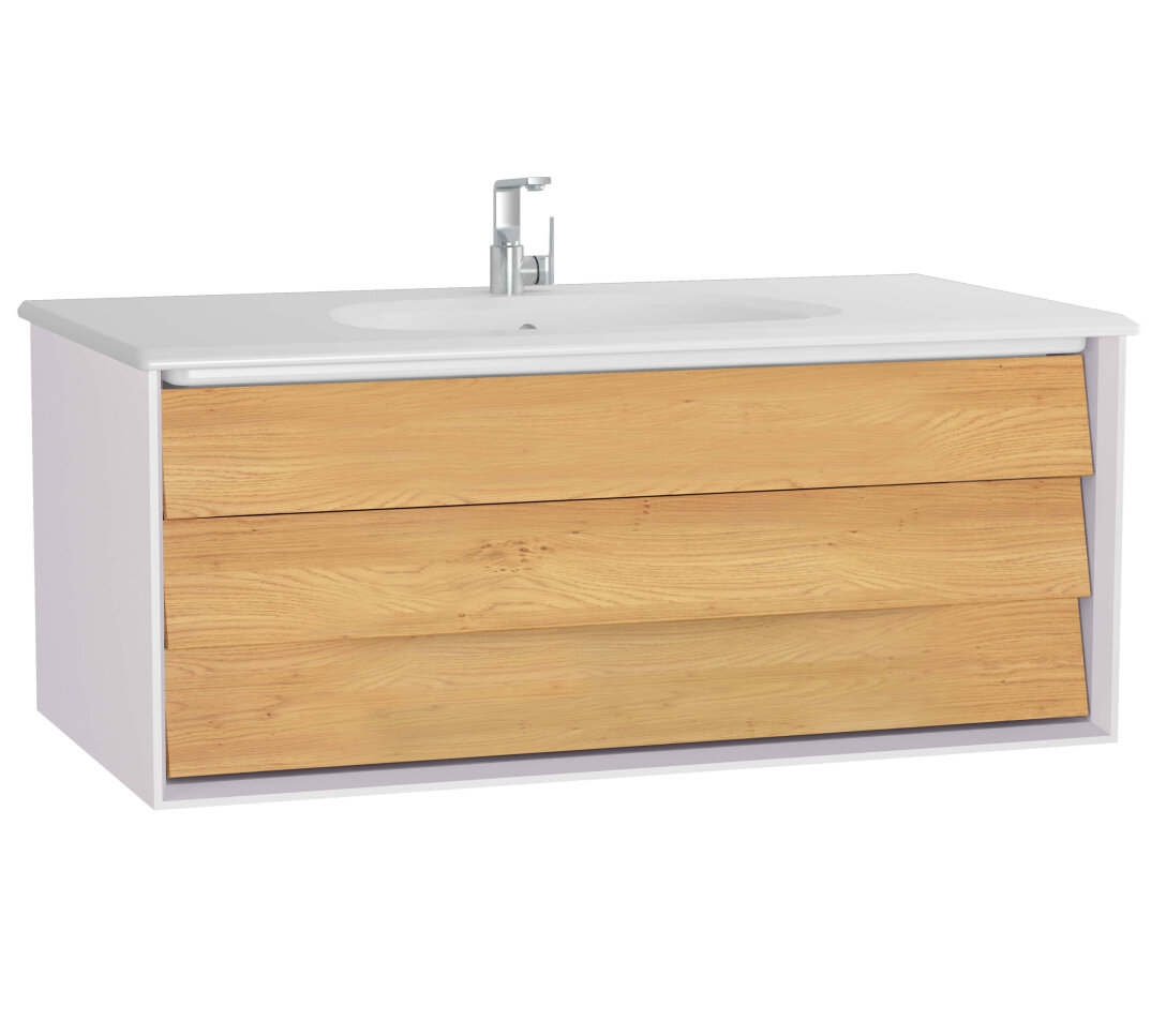 VitrA Frame Lavabo Dolabı, 100 cm, Lavabolu, Mat Beyaz-Dore Meşe (5709 Beyaz Lavabo Dahil),61224 - 1