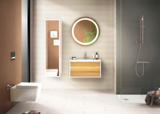VitrA Frame Lavabo Dolabı, 80 cm, Lavabolu, Mat Beyaz-Dore Meşe (5708 Beyaz Lavabo Dahil),61220 - 2
