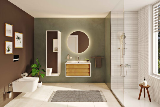 VitrA Frame Lavabo Dolabı, 80 cm, Lavabolu, Mat Beyaz-Dore Meşe (5708 Beyaz Lavabo Dahil),61220 - 3