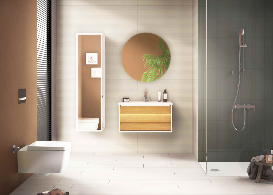 VitrA Frame Lavabo Dolabı, 80 cm, Lavabolu, Mat Beyaz-Dore Meşe (5708 Beyaz Lavabo Dahil),61220 - 4