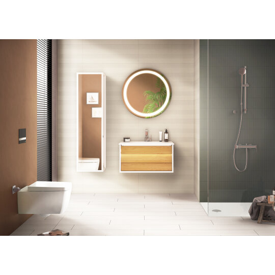 VitrA Frame Lavabo Dolabı, 80 cm, Lavabolu, Mat Beyaz-Dore Meşe (5708 Beyaz Lavabo Dahil),61220 - 7