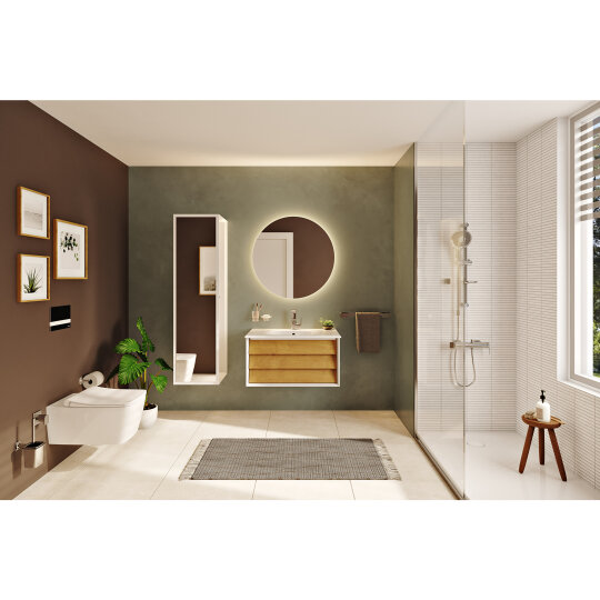 VitrA Frame Lavabo Dolabı, 80 cm, Lavabolu, Mat Beyaz-Dore Meşe (5708 Beyaz Lavabo Dahil),61220 - 8