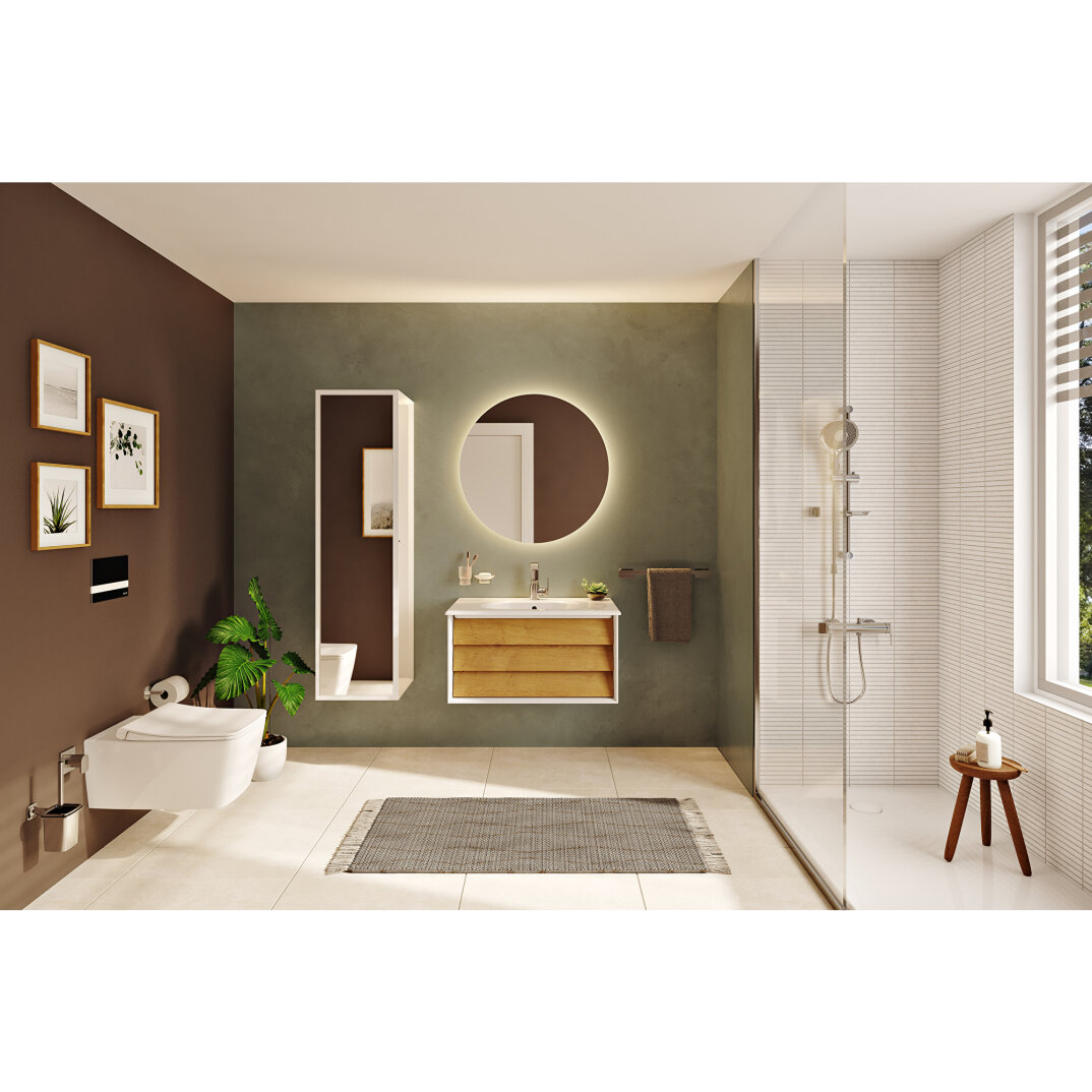 VitrA Frame Lavabo Dolabı, 80 cm, Lavabolu, Mat Beyaz-Dore Meşe (5708 Beyaz Lavabo Dahil),61220 - 8