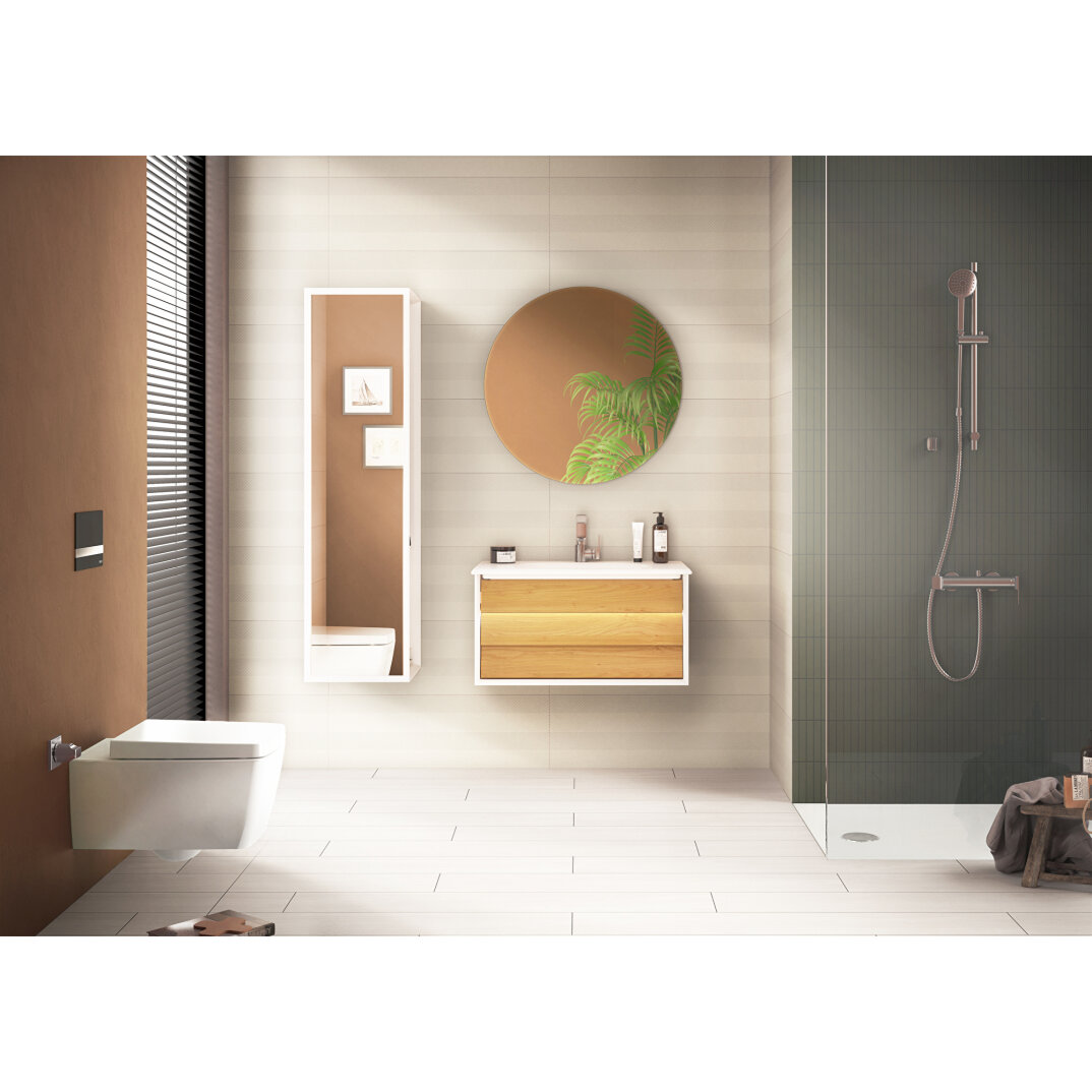 VitrA Frame Lavabo Dolabı, 80 cm, Lavabolu, Mat Beyaz-Dore Meşe (5708 Beyaz Lavabo Dahil),61220 - 9